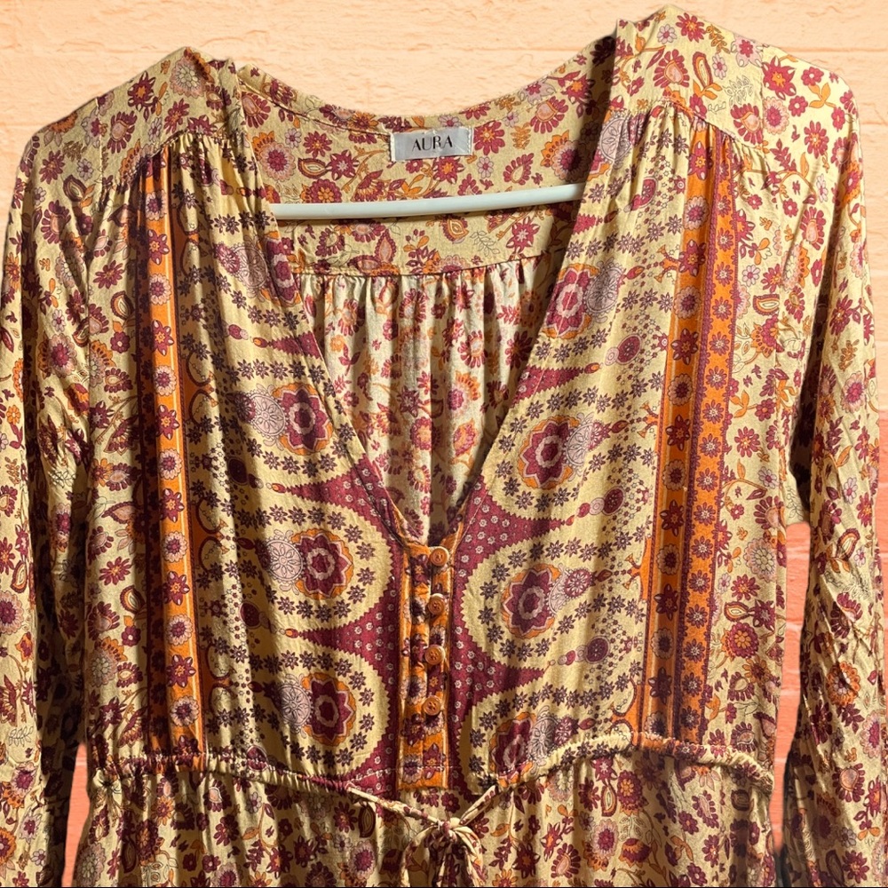 AURA | M | Amber Paisley Peasant Boho Dress EUC - Picture 8 of 16